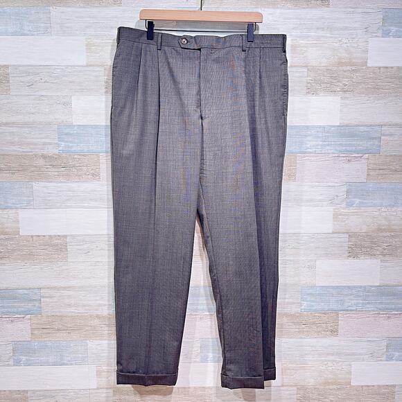 Jos A Bank Wool Two Button Suit Gray Birdseye Mens 46R Jacket 40W Pleated Pants - Picture 9 of 14